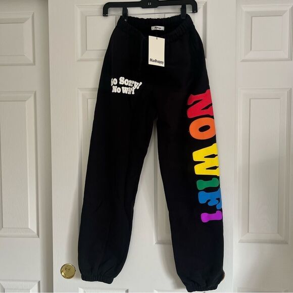 Madhappy So Sorry No Wifi Unisex Fleece Sweatpants Black Small NEW